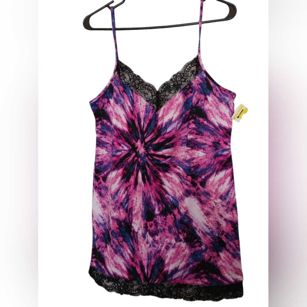 In Bloom By Jonquil Pink Tie Dye Chemise Spaghetti Strap Lace Y2K Top NWOT Mediu